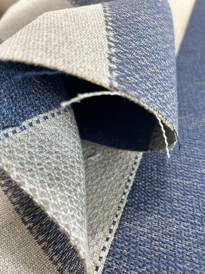 Scalamandre Indy Navy Deep Blue Linen Cotton Blend Texture Stripe Sophisticated Heavy Duty - By The Yard
