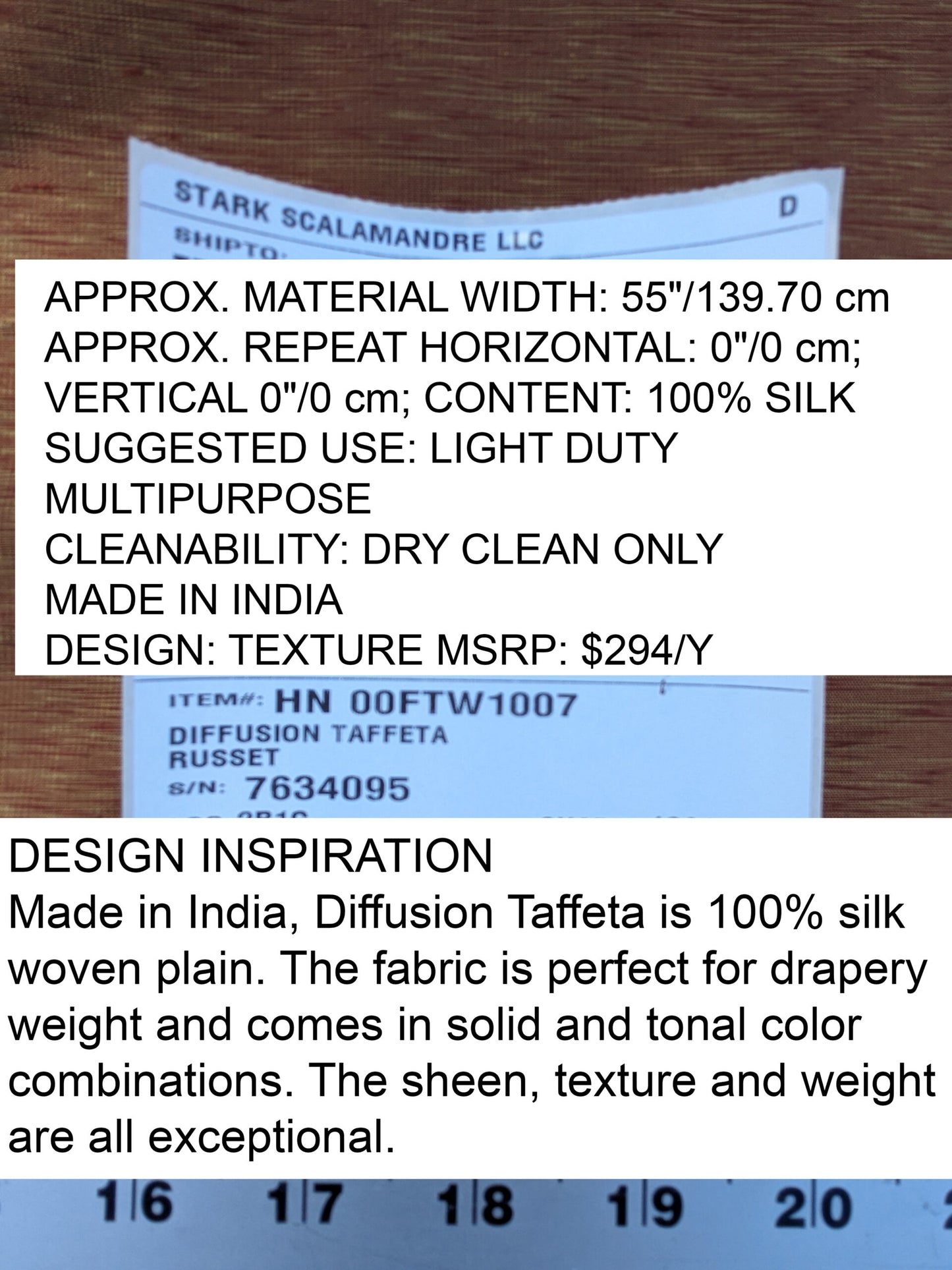 Scalamandre Diffusion Taffeta Russet Red Gold Silk Solid Texture MSRP USD294/y