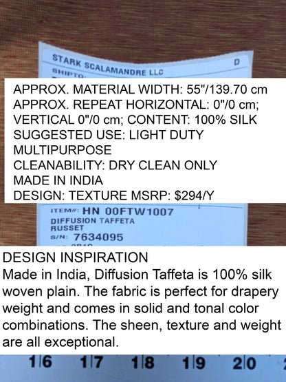 Scalamandre Diffusion Taffeta Russet Red Gold Silk Solid Texture MSRP USD294/y