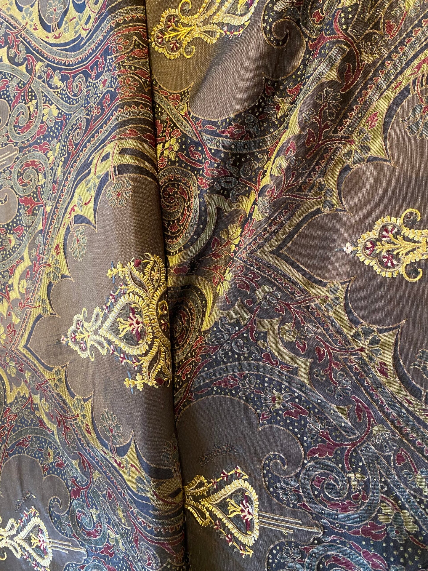 **On hold By Yd Scalamandre Dhara Black Gold Silk Damask Embroidery MSRP USD 200/y