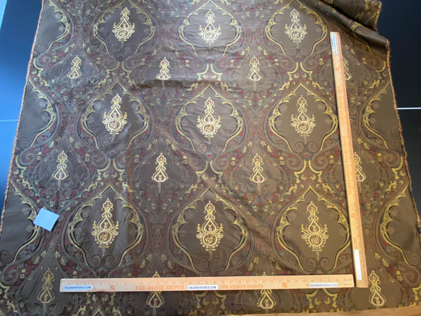 **On hold By Yd Scalamandre Dhara Black Gold Silk Damask Embroidery MSRP USD 200/y