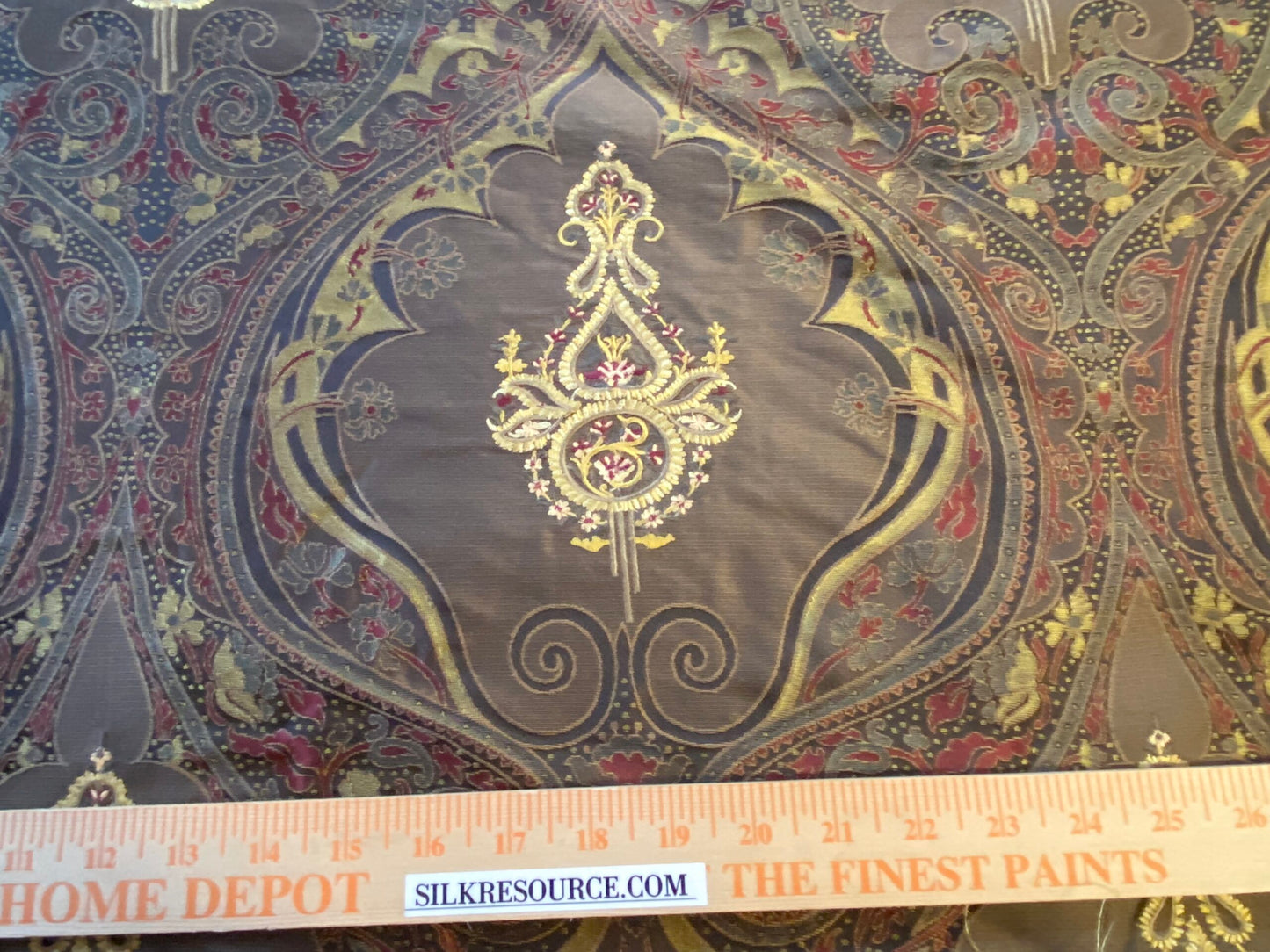**On hold By Yd Scalamandre Dhara Black Gold Silk Damask Embroidery MSRP USD 200/y