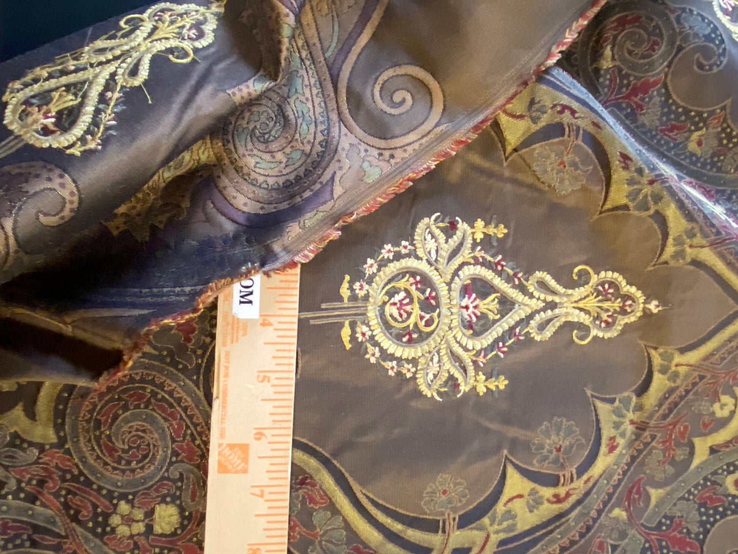 **On hold By Yd Scalamandre Dhara Black Gold Silk Damask Embroidery MSRP USD 200/y