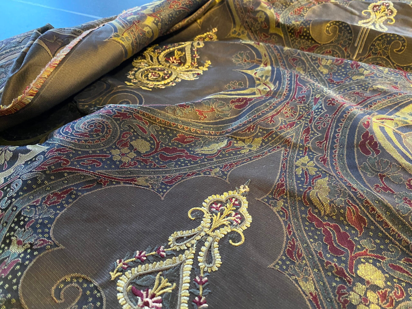 **On hold By Yd Scalamandre Dhara Black Gold Silk Damask Embroidery MSRP USD 200/y