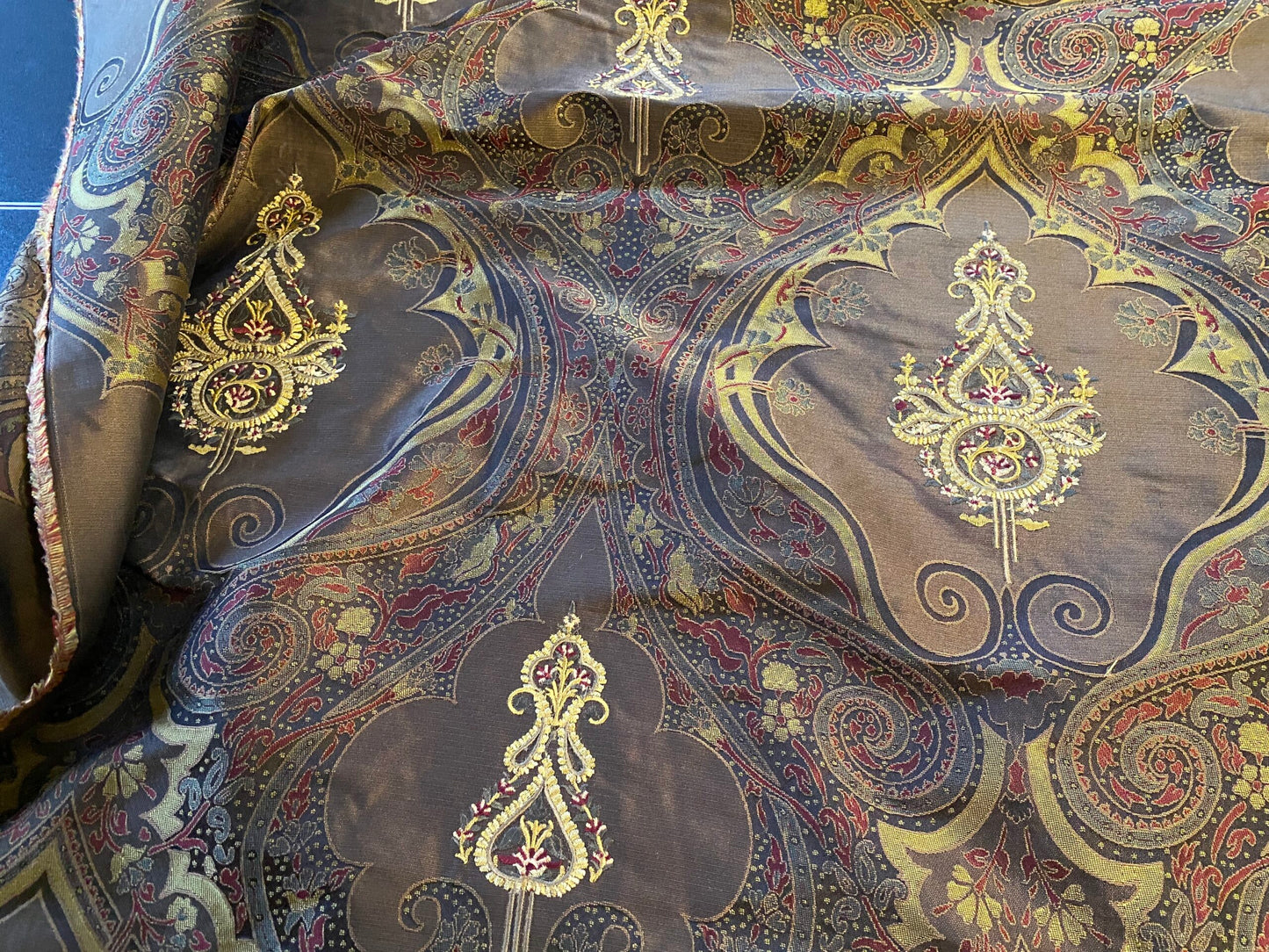 **On hold By Yd Scalamandre Dhara Black Gold Silk Damask Embroidery MSRP USD 200/y