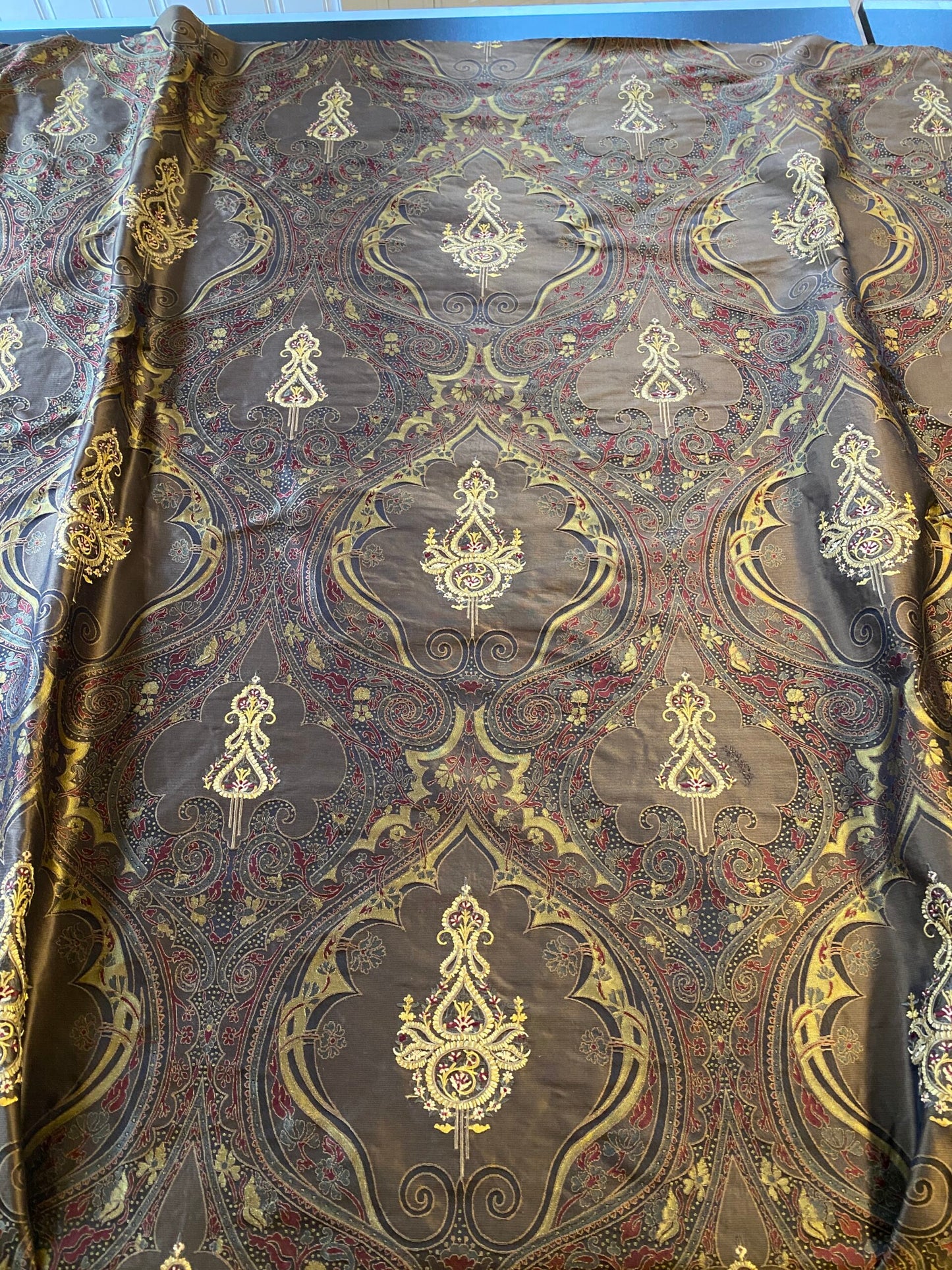**On hold By Yd Scalamandre Dhara Black Gold Silk Damask Embroidery MSRP USD 200/y