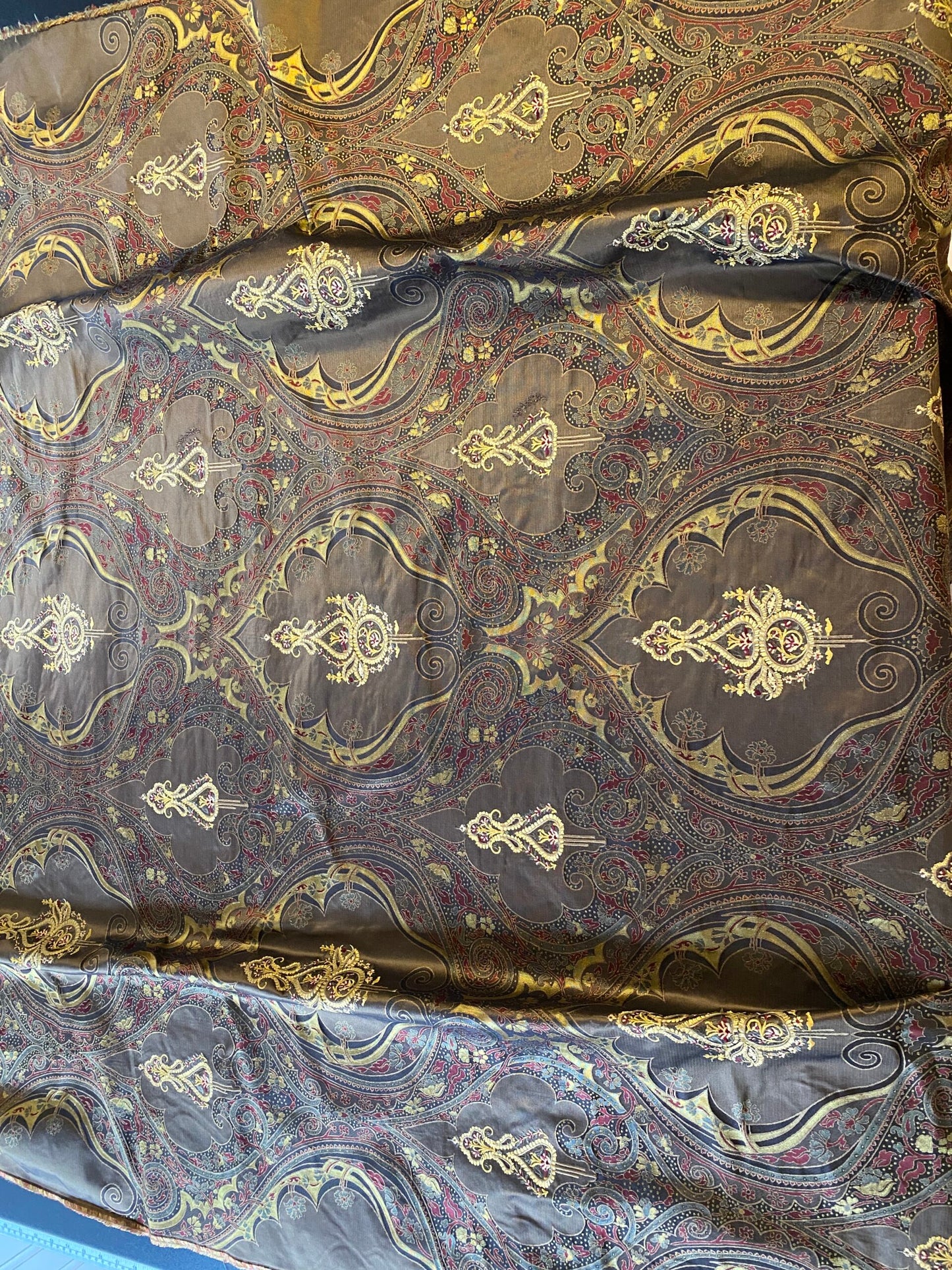 **On hold By Yd Scalamandre Dhara Black Gold Silk Damask Embroidery MSRP USD 200/y