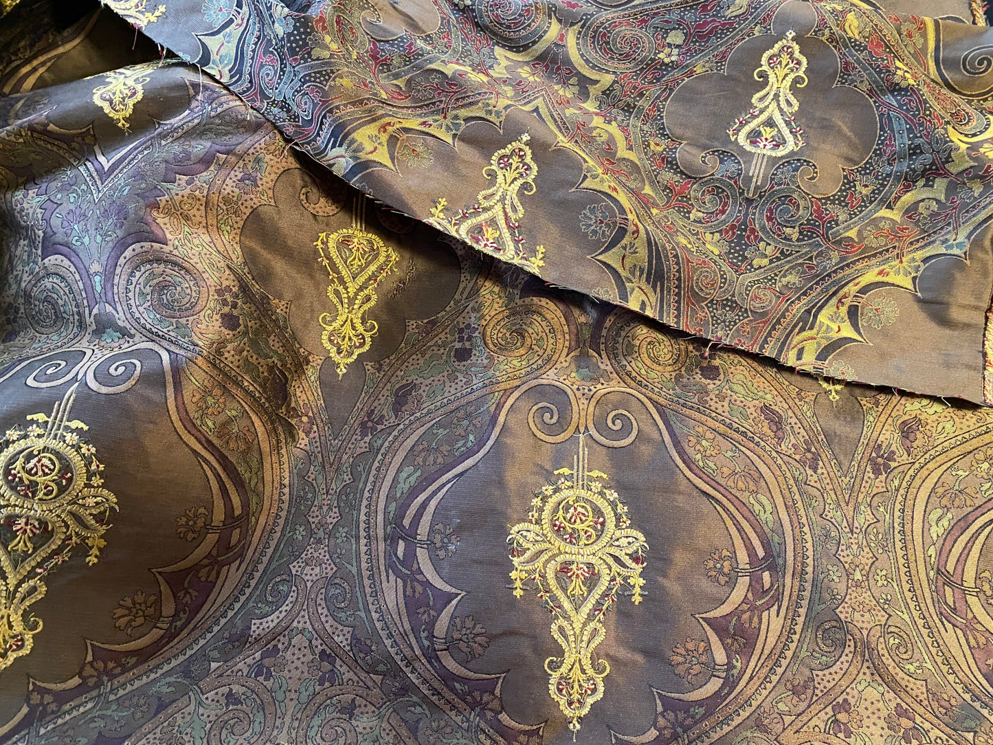 **On hold By Yd Scalamandre Dhara Black Gold Silk Damask Embroidery MSRP USD 200/y