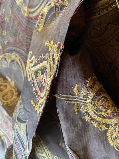 **On hold By Yd Scalamandre Dhara Black Gold Silk Damask Embroidery MSRP USD 200/y