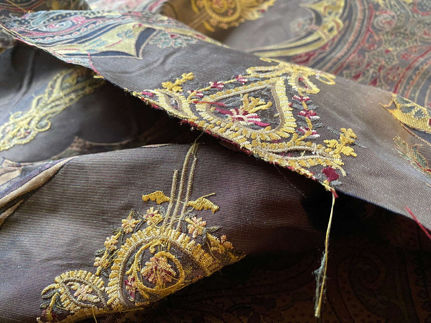 **On hold By Yd Scalamandre Dhara Black Gold Silk Damask Embroidery MSRP USD 200/y