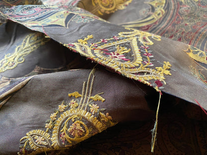 **On hold By Yd Scalamandre Dhara Black Gold Silk Damask Embroidery MSRP USD 200/y