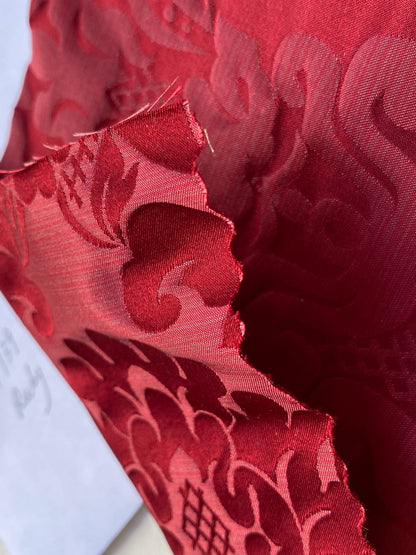 High End Veranda Renaissance Damask 100% Silk Ruby Red Crimson