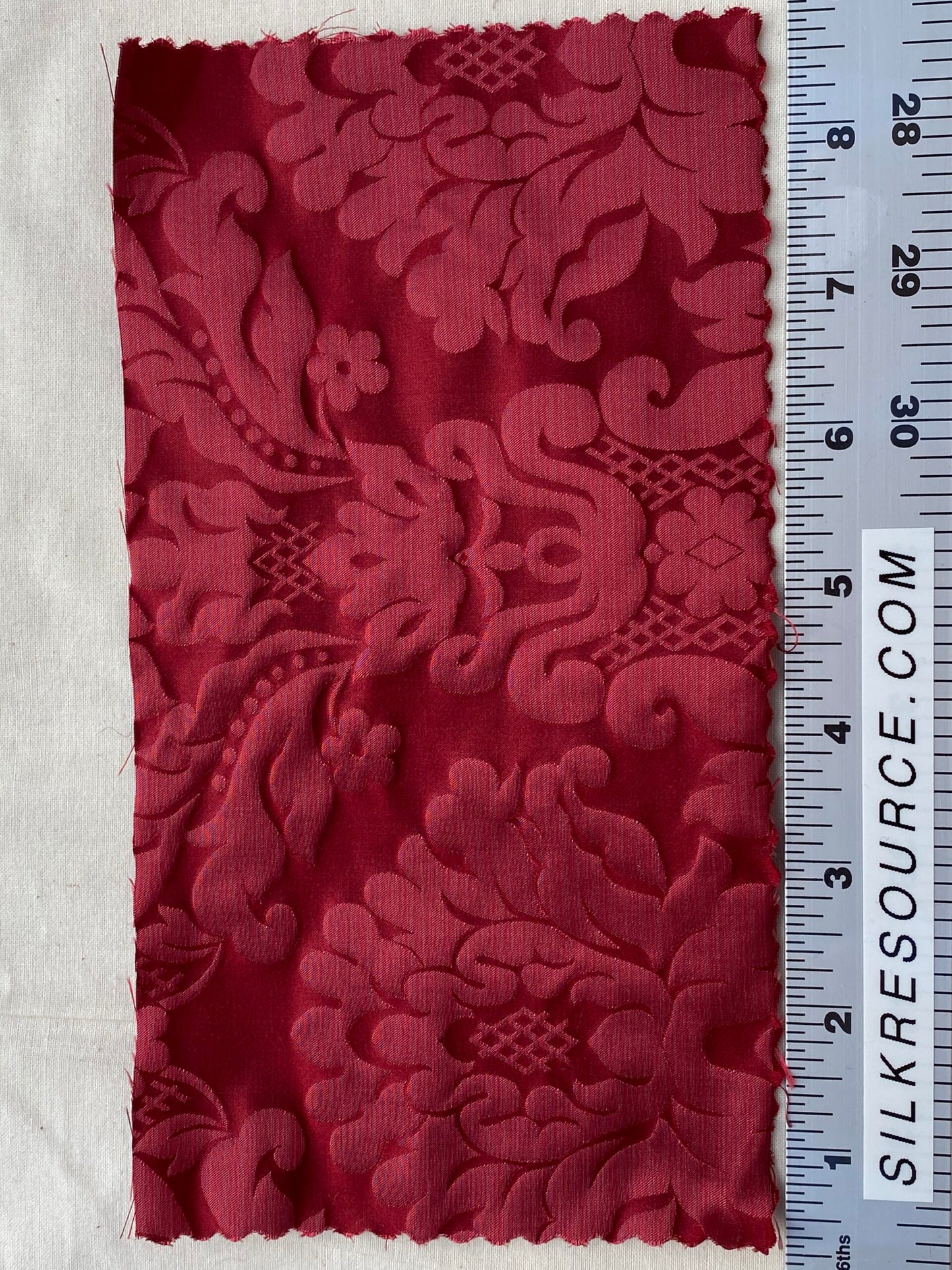 High End Veranda Renaissance Damask 100% Silk Ruby Red Crimson