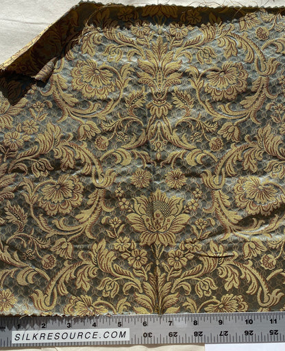 In Name of Rose Medallion Acanthus Renaissance Silk Damask Jacquard Blue & Gold MSRP USD 225Y