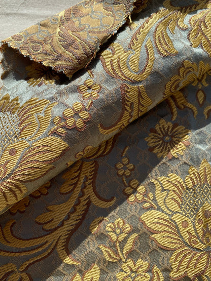 In Name of Rose Medallion Acanthus Renaissance Silk Damask Jacquard Blue & Gold MSRP USD 225Y