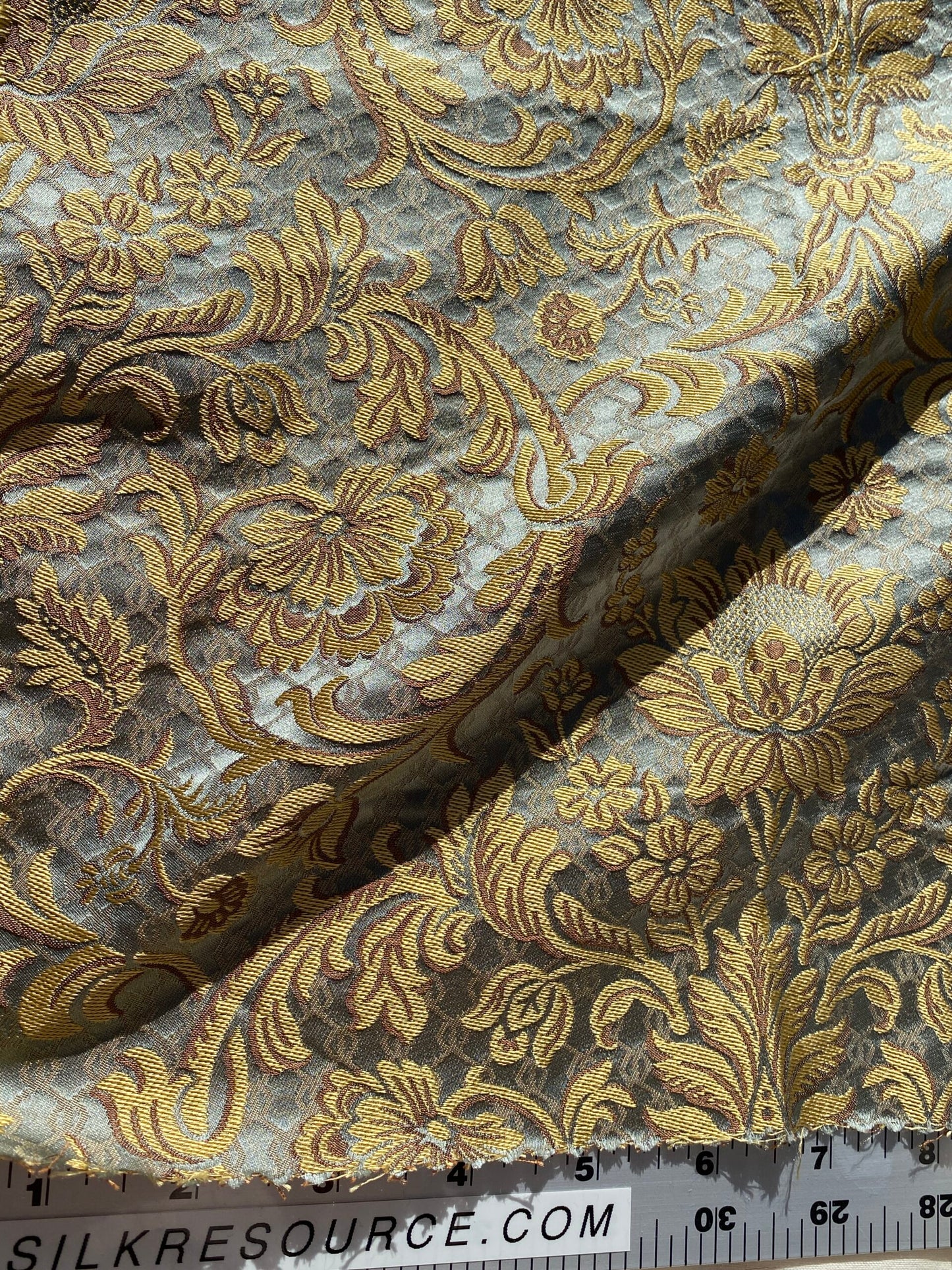 In Name of Rose Medallion Acanthus Renaissance Silk Damask Jacquard Blue & Gold MSRP USD 225Y