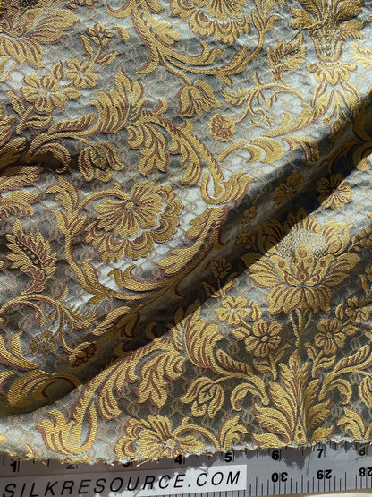 In Name of Rose Medallion Acanthus Renaissance Silk Damask Jacquard Blue & Gold MSRP USD 225Y