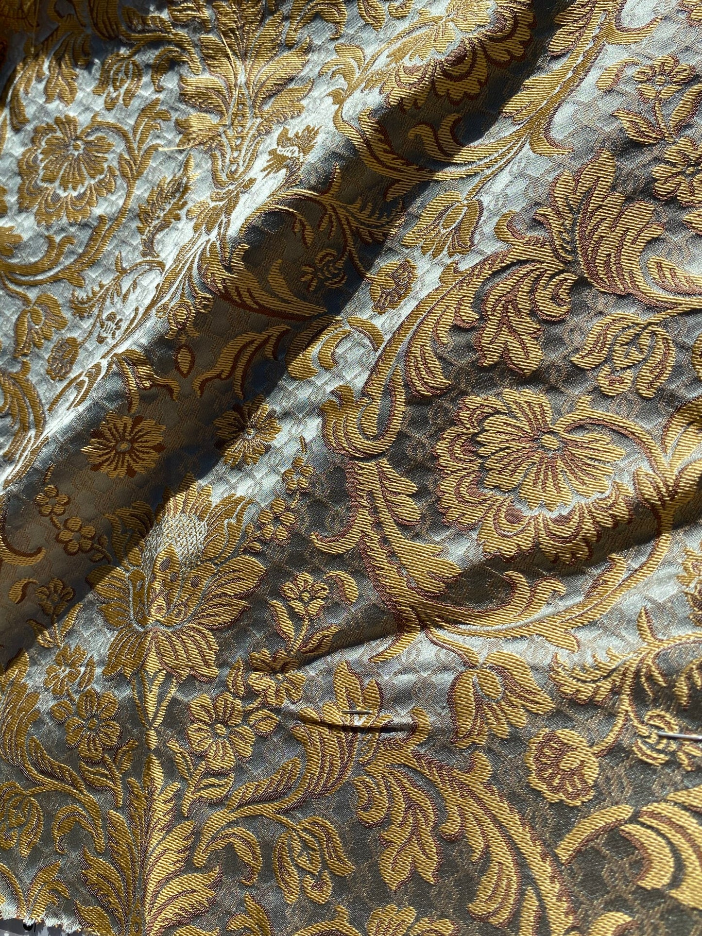 In Name of Rose Medallion Acanthus Renaissance Silk Damask Jacquard Blue & Gold MSRP USD 225Y