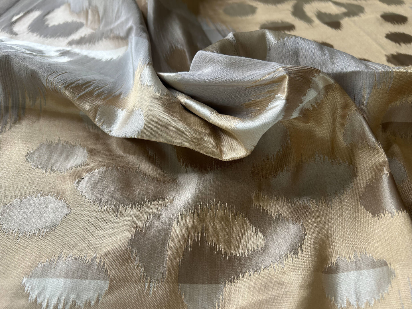 2.38 Yards Scalamandre Grey Watkins Angel Of Longevity in Cameo/Grey/Taupe Silk Linen Diamond Ogee Ikat MSRP USD 306/y