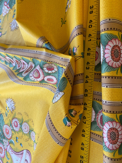 By Yard Scalamandre Bouquet Chinois Grey Watkins Marigold Chinois Yellow Gold Green Flower Stripe MSRP USD 200/Y