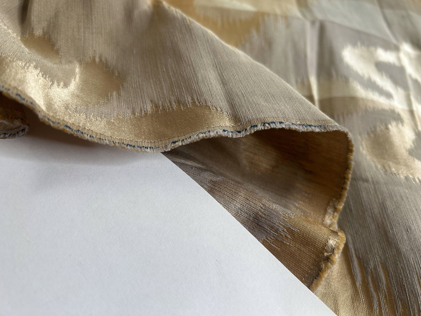 2.38 Yards Scalamandre Grey Watkins Angel Of Longevity in Cameo/Grey/Taupe Silk Linen Diamond Ogee Ikat MSRP USD 306/y