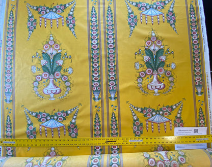 By Yard Scalamandre Bouquet Chinois Grey Watkins Marigold Chinois Yellow Gold Green Flower Stripe MSRP USD 200/Y