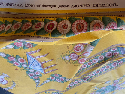 By Yard Scalamandre Bouquet Chinois Grey Watkins Marigold Chinois Yellow Gold Green Flower Stripe MSRP USD 200/Y