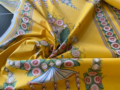 By Yard Scalamandre Bouquet Chinois Grey Watkins Marigold Chinois Yellow Gold Green Flower Stripe MSRP USD 200/Y