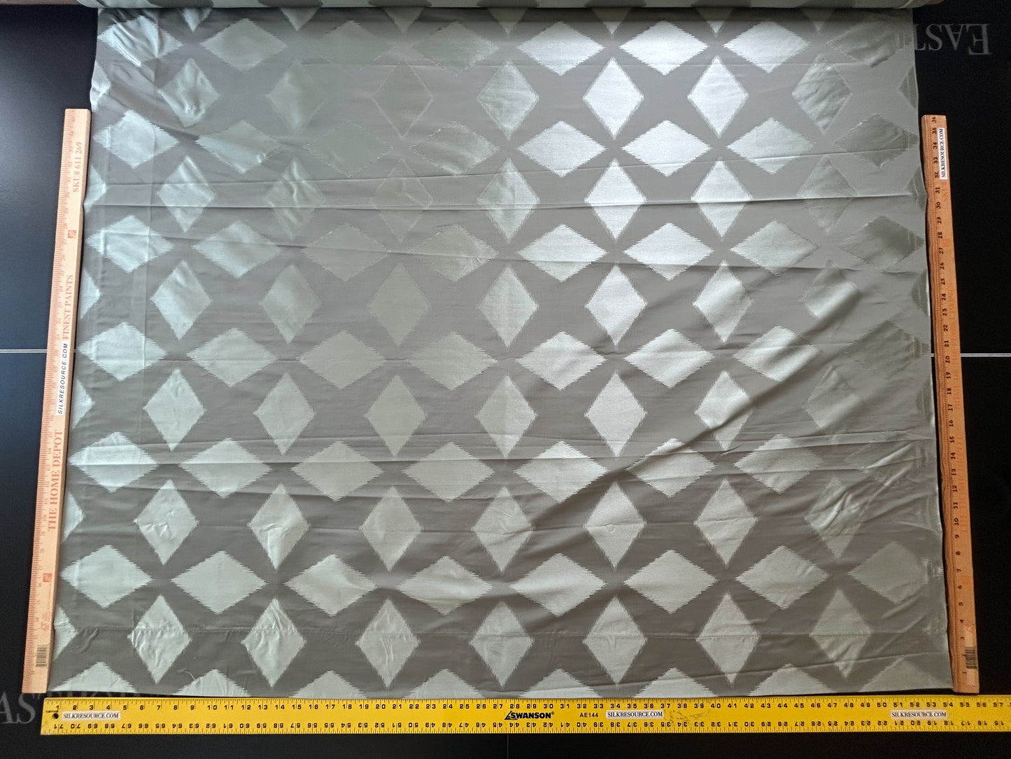 2.25 Yards Scalamandre Grey Watkins Polygon in Aqua Light Blue Lattice Diamond Geometric Silk Cotton MSRP USD 260/Y