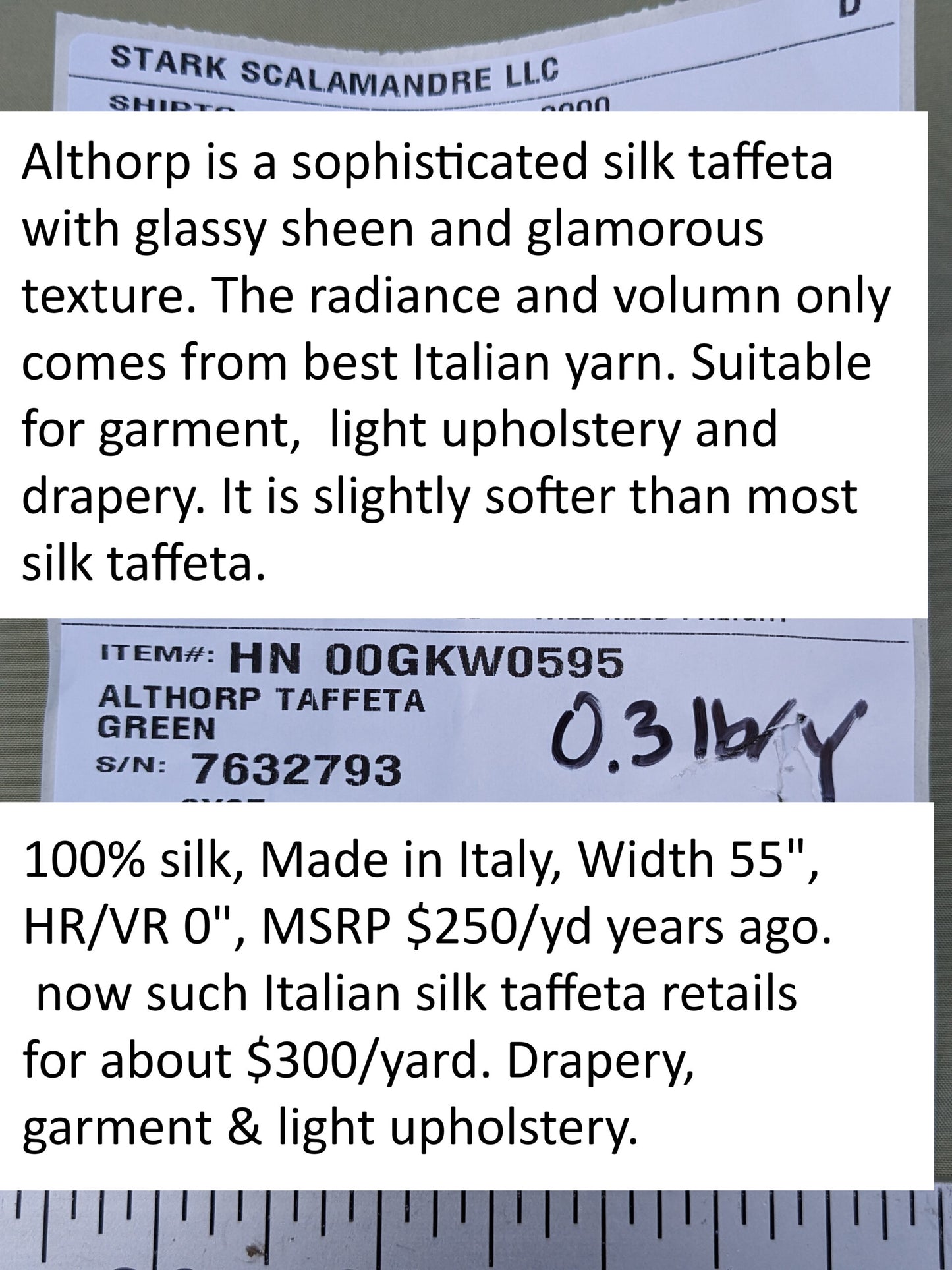 Scalamandre  Althorp Taffeta Green Sage muted Green Silk Taffeta Gorgeous Texture MSRP USD 300/yd