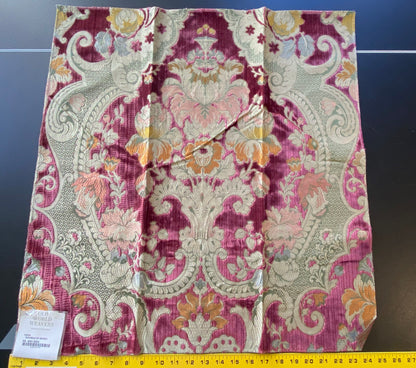 Scalamandre Tosca Silk Velvet In Red colorway Pink Red Gold Pink 25x26” MSRP USD 956/Y