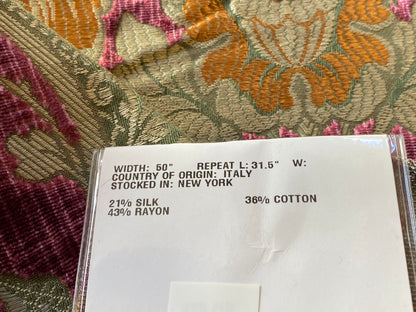 Scalamandre Tosca Silk Velvet In Red colorway Pink Red Gold Pink 25x26” MSRP USD 956/Y