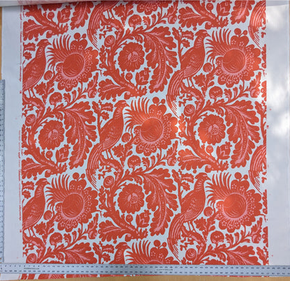 Scalamandre Resist Print Bird Flower Toile Linen Tangerine Red Orange on White MSRP USD 300/Y