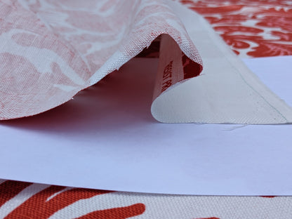 Scalamandre Resist Print Bird Flower Toile Linen Tangerine Red Orange on White MSRP USD 300/Y