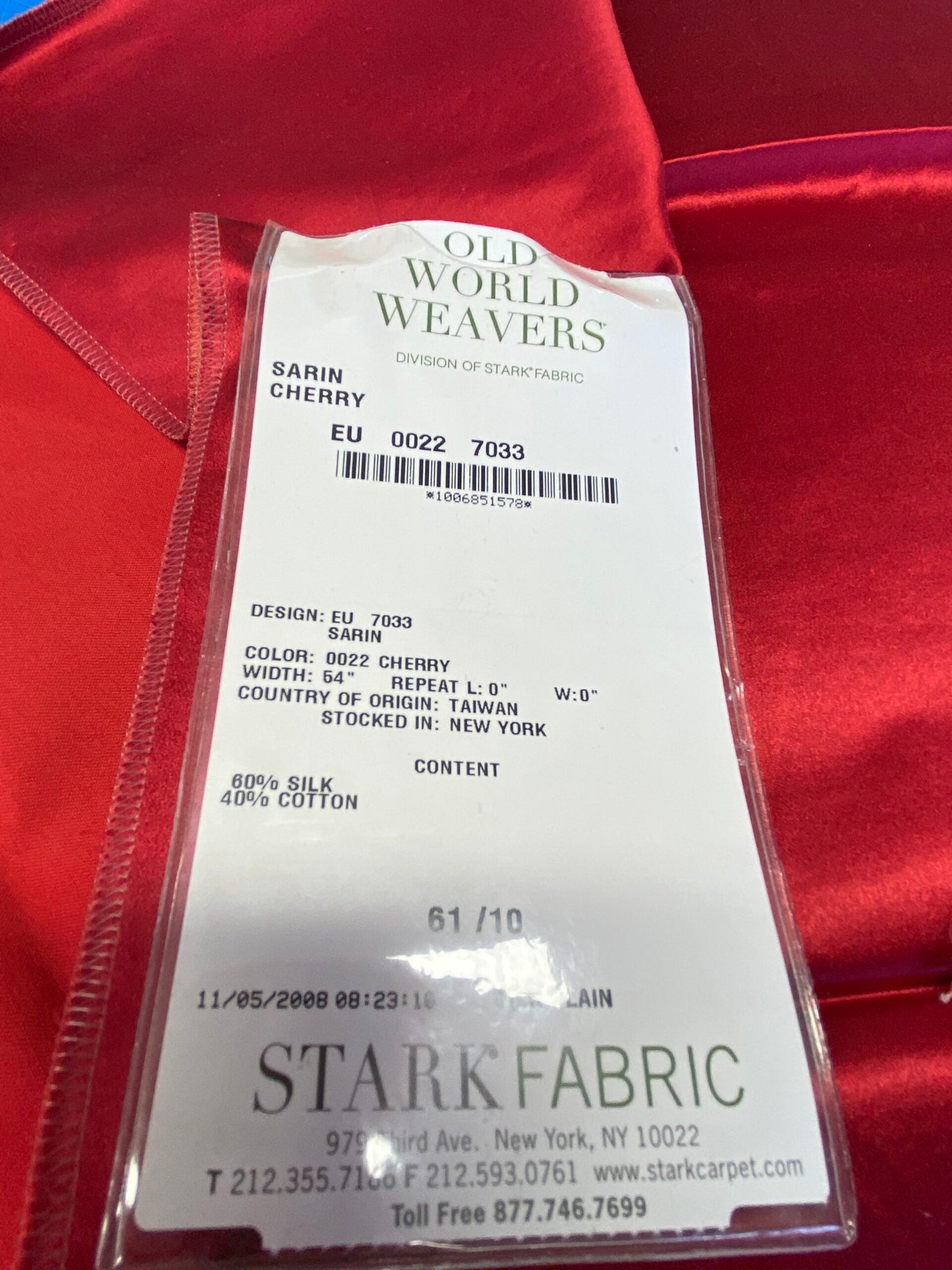 6 Berkbox72 Scalamandre Silk Square Sarin Cherry Red Plain Solid MSRP USD300+/Y