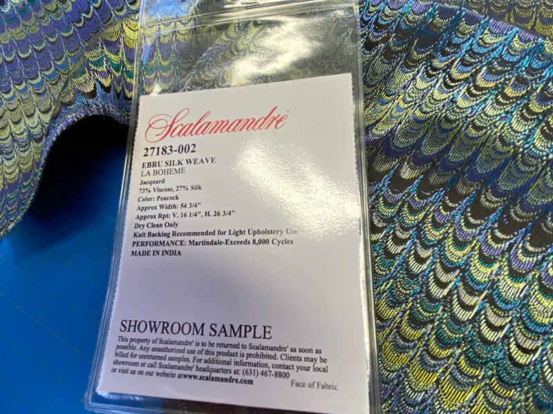 11 Berkbox72 Scalamandre Silk Grey Watkins Square Ebru Silk Weave Peacock Jacquard MSRP USD424/Y