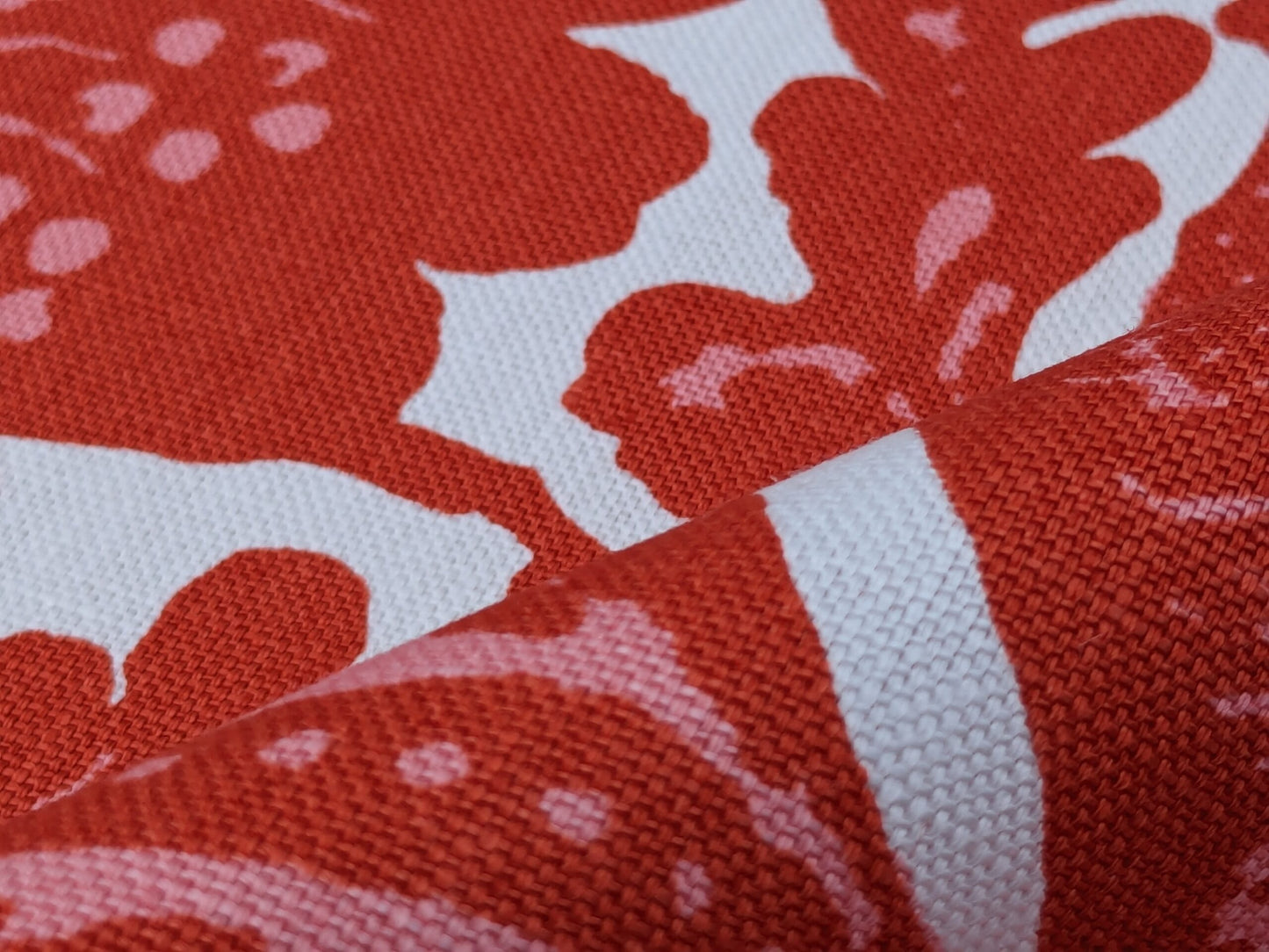 Scalamandre Resist Print Bird Flower Toile Linen Tangerine Red Orange on White MSRP USD 300/Y