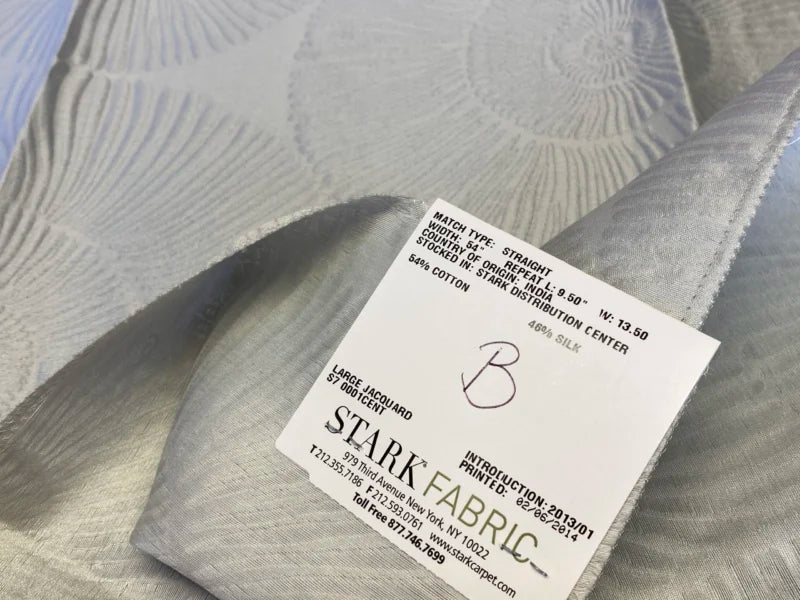 14 Berkbox72 Scalamandre Grey Watkins Silk+Cotton Nautilo Blue Veil 1.1yd X 27" MSRP USD312/Y