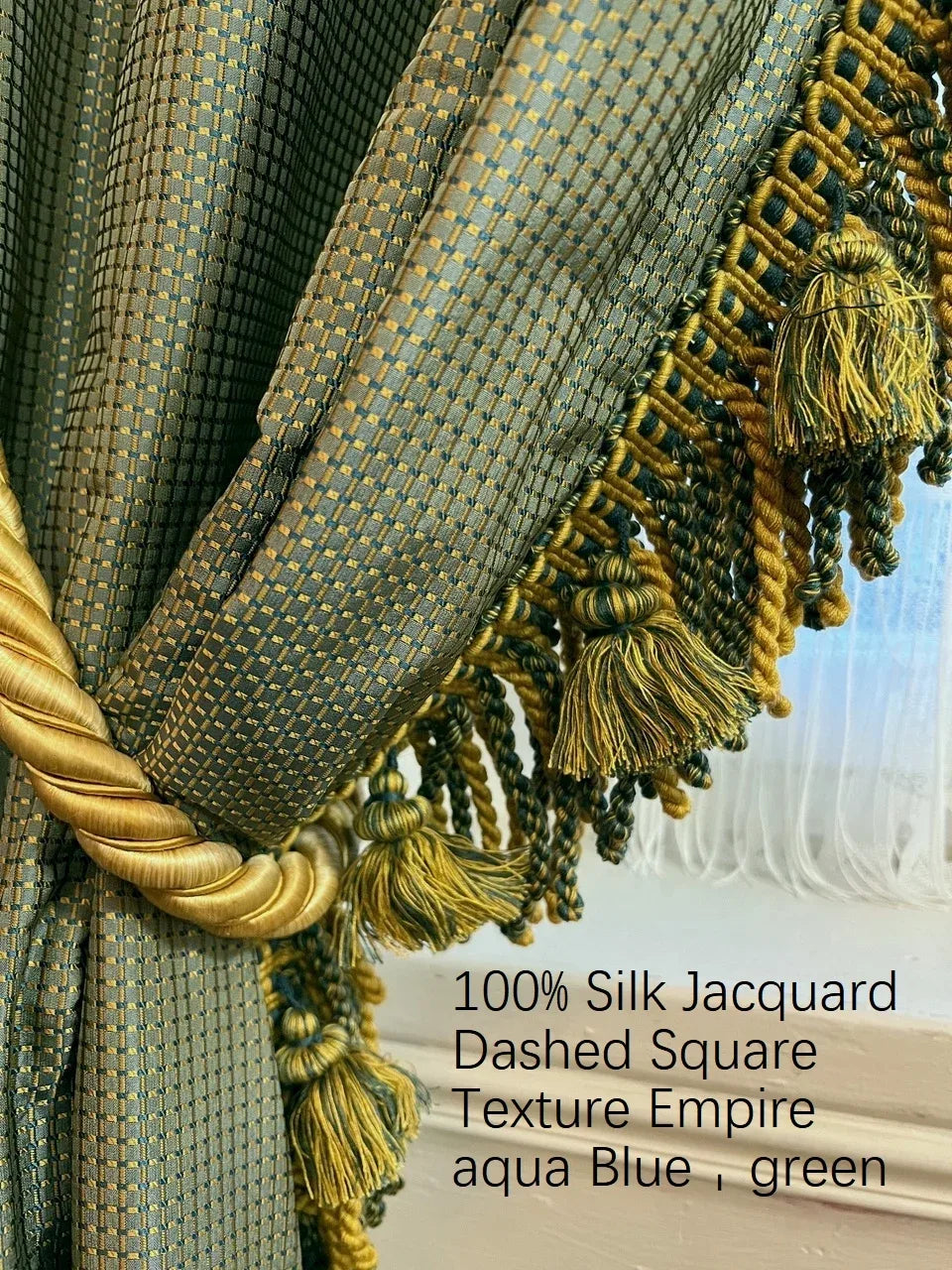 100% Silk Jacquard Dashed Square Texture "marjoram" Green Plaid