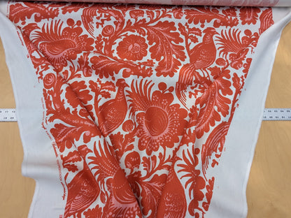 Scalamandre Resist Print Bird Flower Toile Linen Tangerine Red Orange on White MSRP USD 300/Y