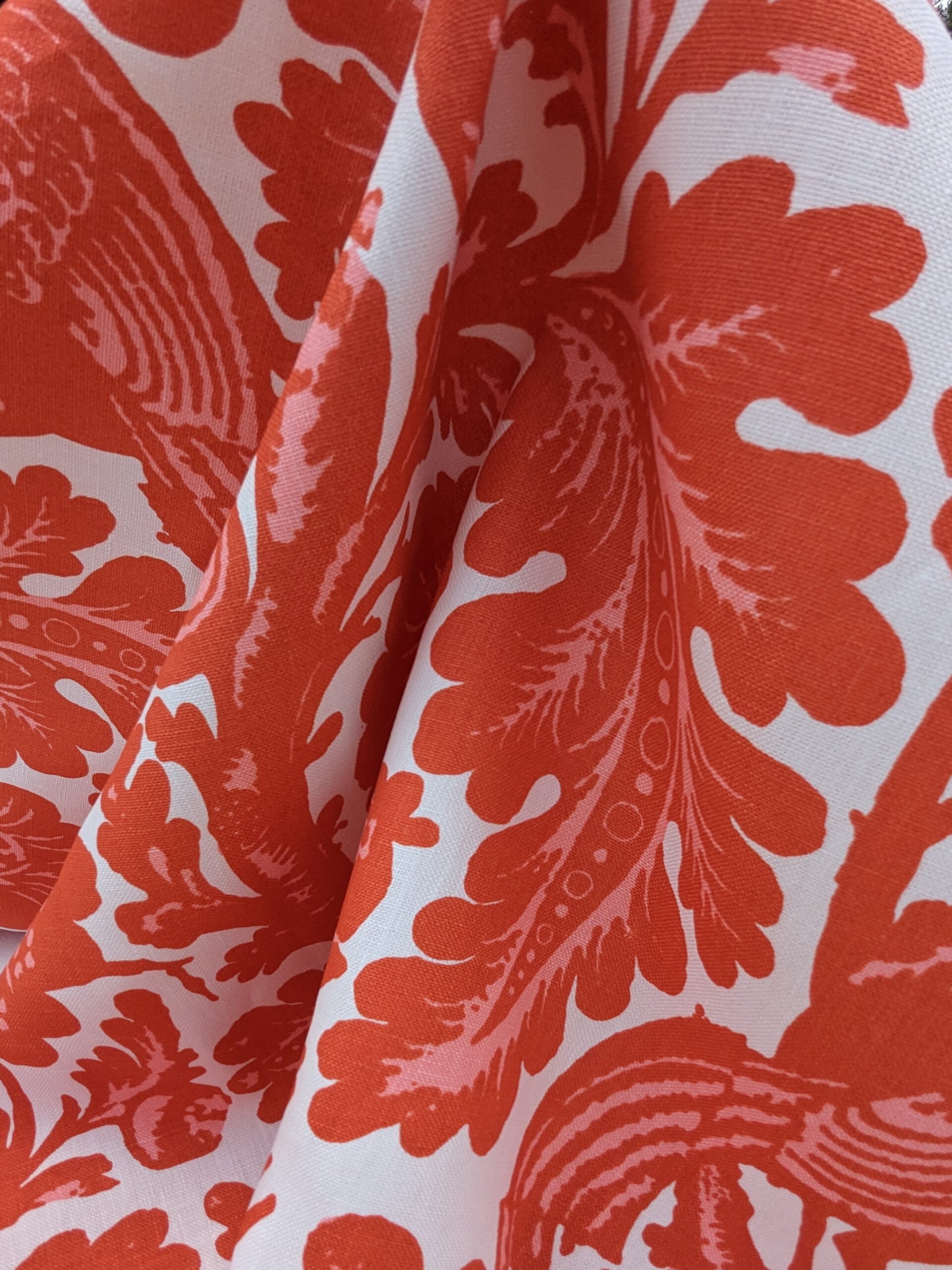Scalamandre Resist Print Bird Flower Toile Linen Tangerine Red Orange on White MSRP USD 300/Y
