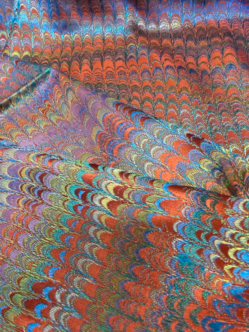 28 Berkbox72 Scalamandre Square Ebru Silk Weave Jewel Marbled Paper Silk Jacquard Texture Orange MSRP USD 424/y