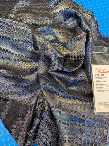 29 Berkbox72 Scalamandre Square Ebru Silk Weave Blue Stone Marbled Paper Silk Jacquard Texture Blue MSRP USD 424/y
