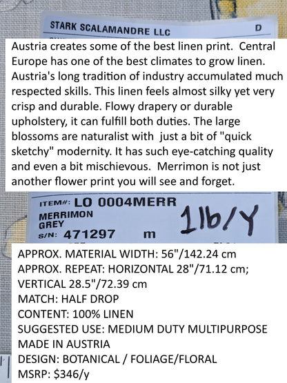 Scalamandre Merrimon in Grey Yellow Print Silky Linen Fragrant Summer lilac trumpet flower or jimsonweed MSRP USD 346/y
