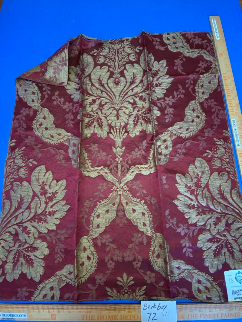 36 Berkbox72 Scalamandre Old World Weavers Square Silk  Claudina Cherry Deep Red Gold Renaissance Damask Reversible Italy MSRP USD 320/Y