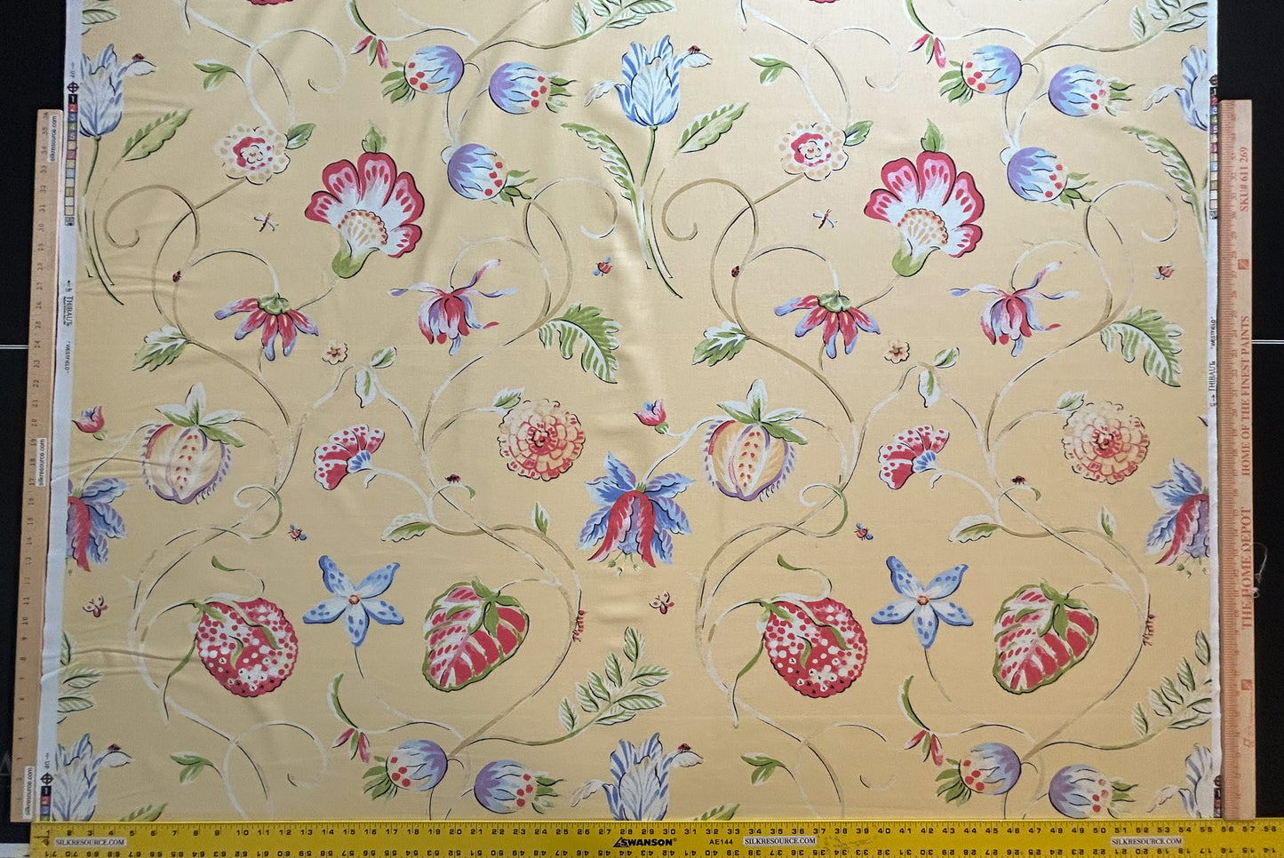 Thibaut Westfield Wild Flower Ladybug Dragon Fly Tulip Strawberry Rose Meadow Large 100% Cotton Gold Yellow Red Pink Blue