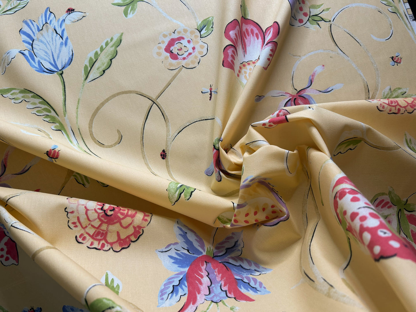 Thibaut Westfield Wild Flower Ladybug Dragon Fly Tulip Strawberry Rose Meadow Large 100% Cotton Gold Yellow Red Pink Blue