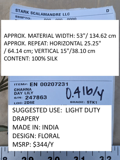 Scalamandre Chahna in Day Lily Orange Silk Embroidery Light Gold Orange daisy Rose Vine &amp; Flower MSRP USD344/y