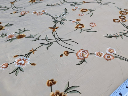 Scalamandre Chahna in Day Lily Orange Silk Embroidery Light Gold Orange daisy Rose Vine &amp; Flower MSRP USD344/y