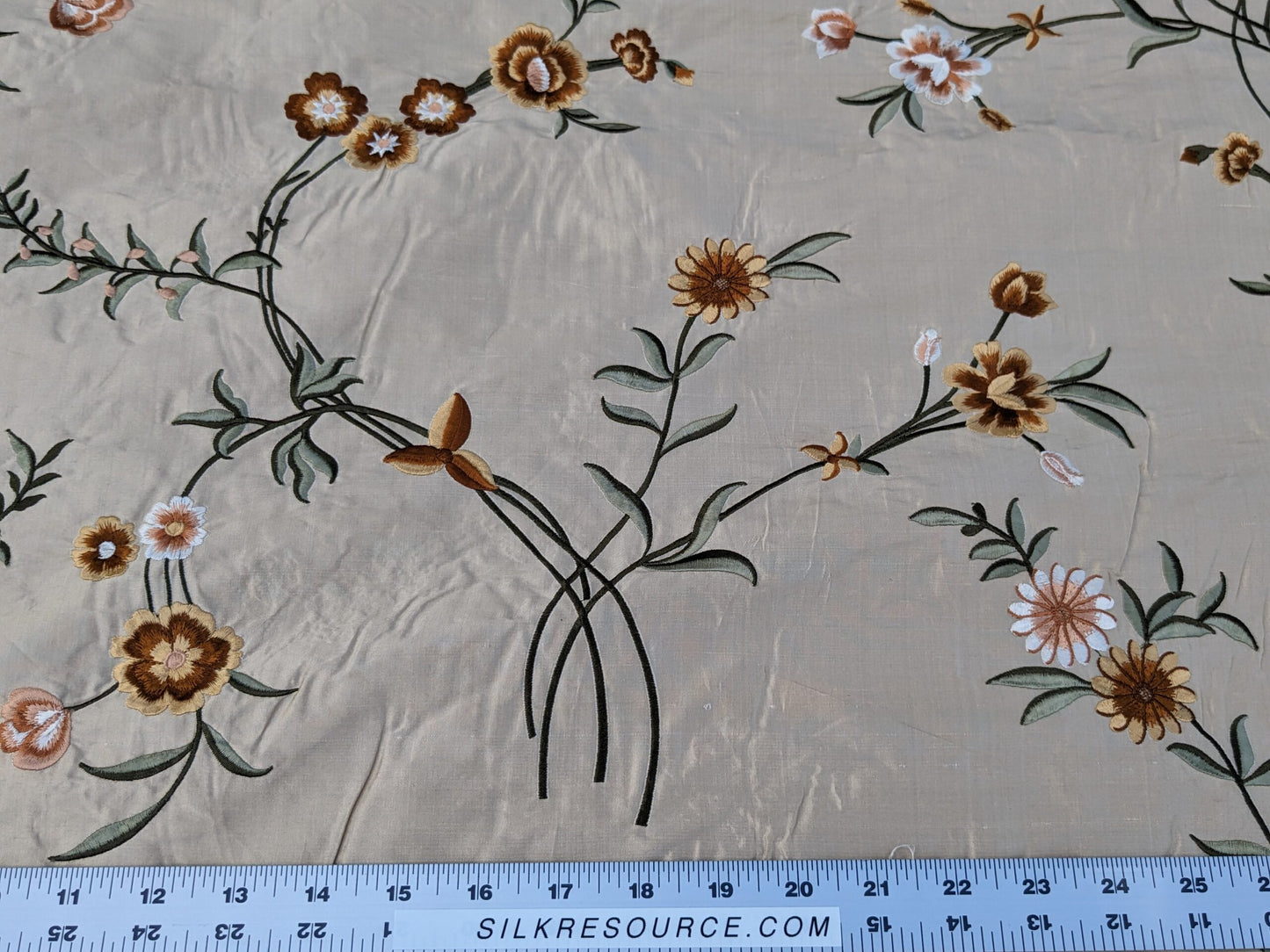 Scalamandre Chahna in Day Lily Orange Silk Embroidery Light Gold Orange daisy Rose Vine &amp; Flower MSRP USD344/y